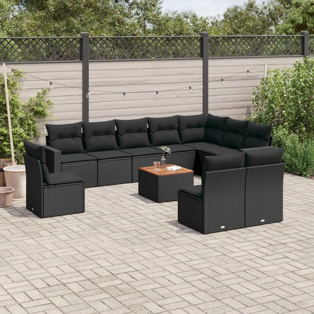 Set Divani da Giardino 11 pz con Cuscini in Polyrattan Nero