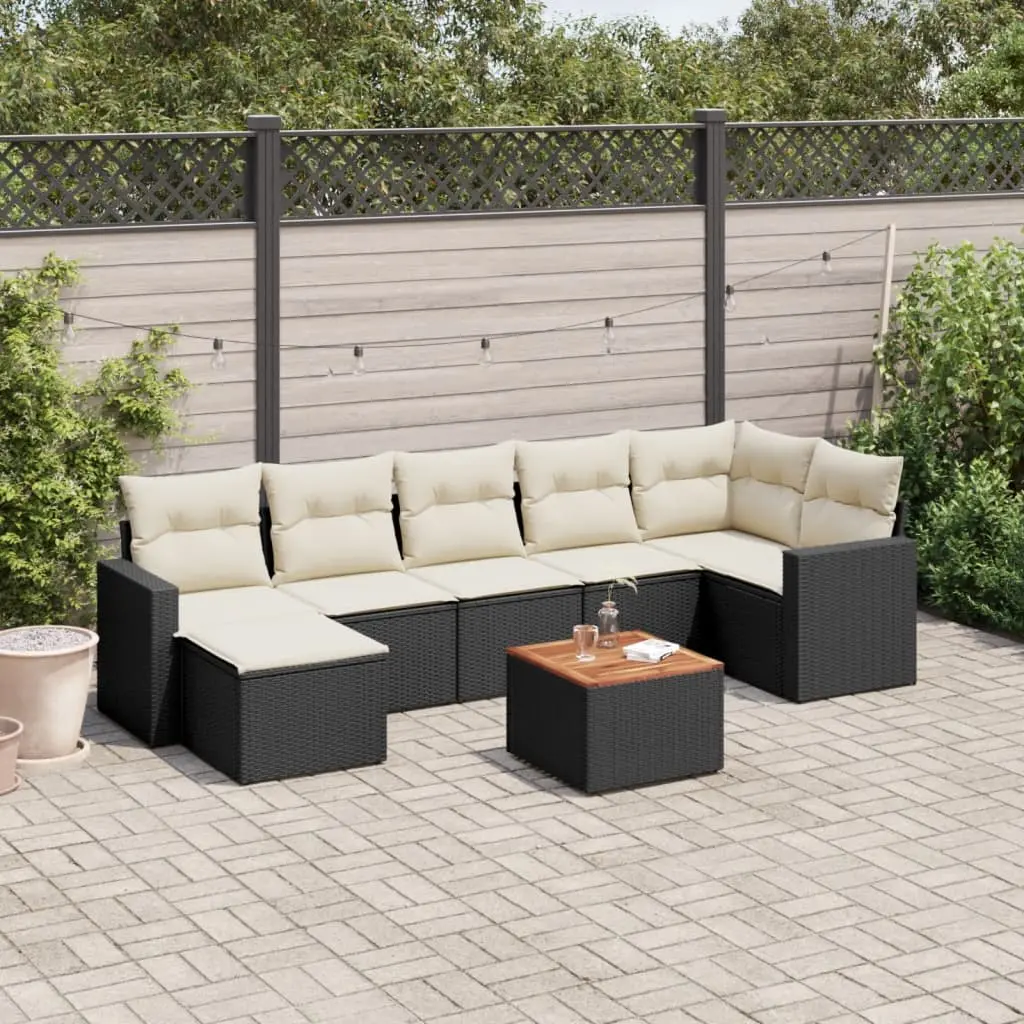 Set Divani da Giardino con Cuscini 8 pz Nero in Polyrattan