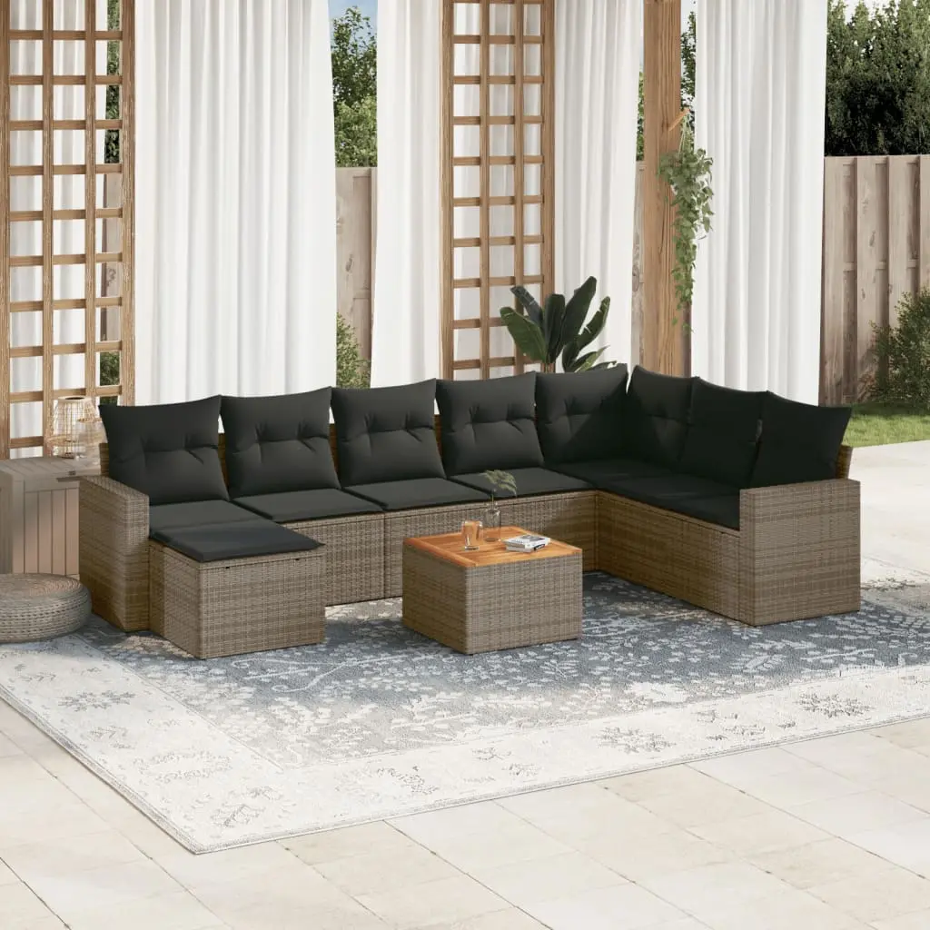 Set Divano da Giardino 10 pz con Cuscini Grigio in Polyrattan