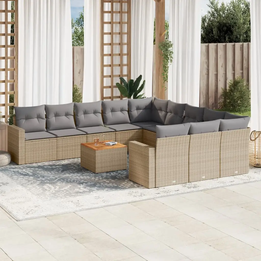 Set Divano da Giardino 12 pz con Cuscini Beige Misto Polyrattan