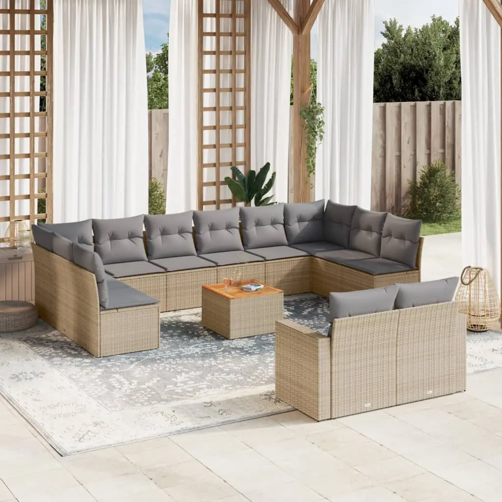 Set Divano da Giardino 13 pz con Cuscini Beige Misto Polyrattan