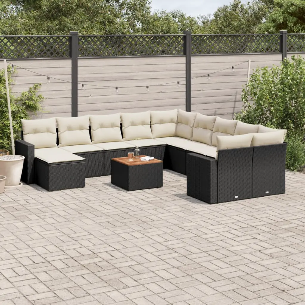 Set Divani da Giardino 12 pz con Cuscini Nero in Polyrattan