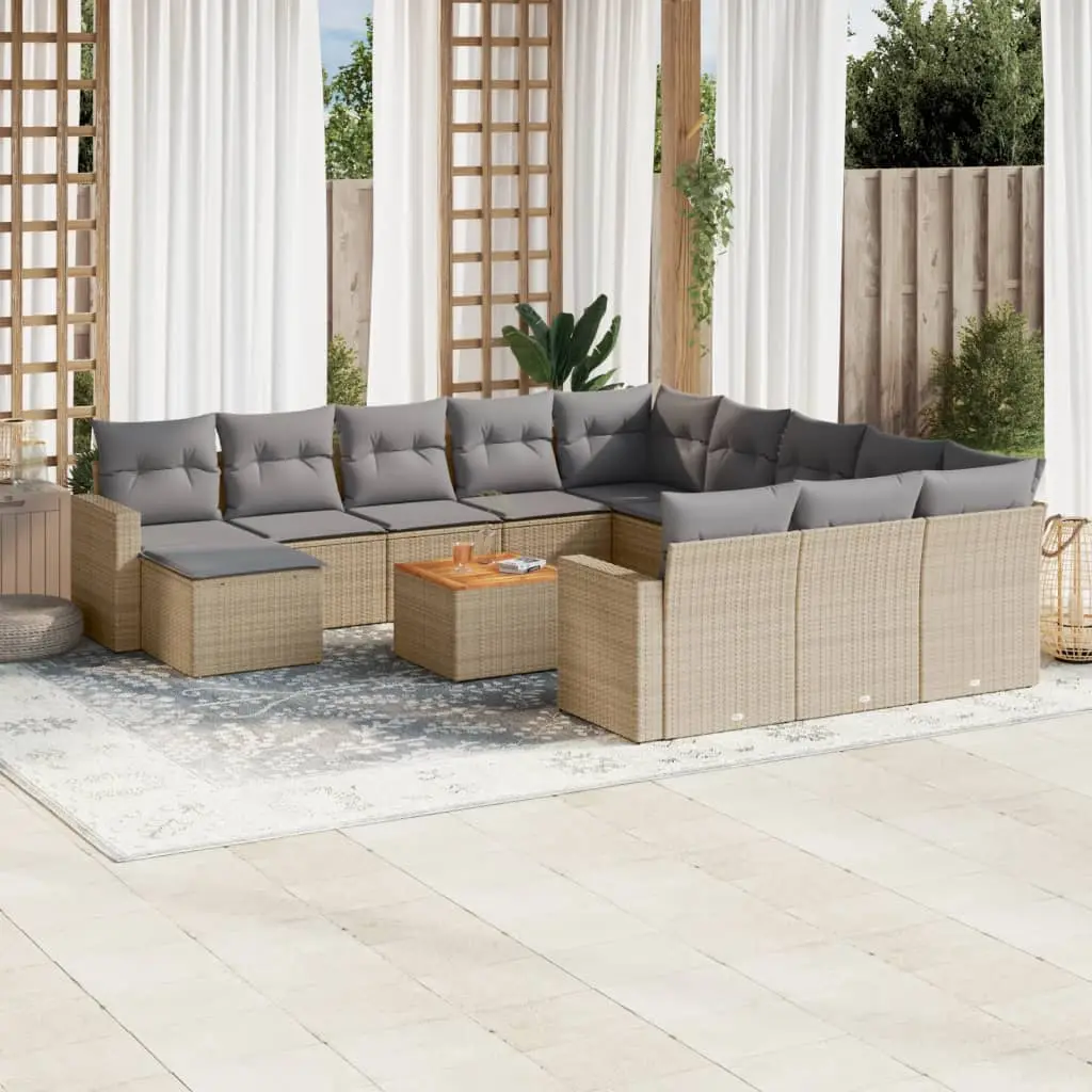 Set Divano da Giardino 13 pz con Cuscini Beige Misto Polyrattan