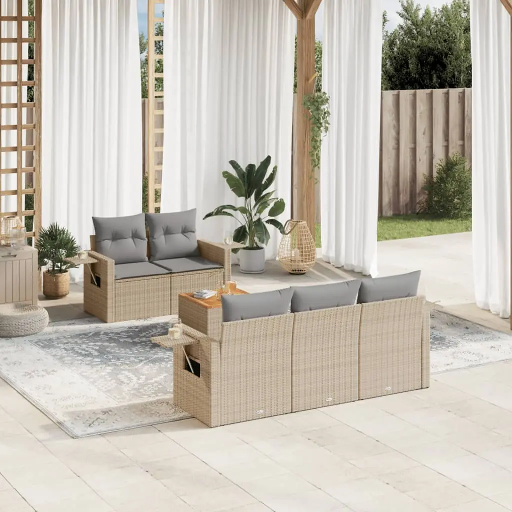 Set Divano da Giardino 6 pz con Cuscini Beige Misto Polyrattan