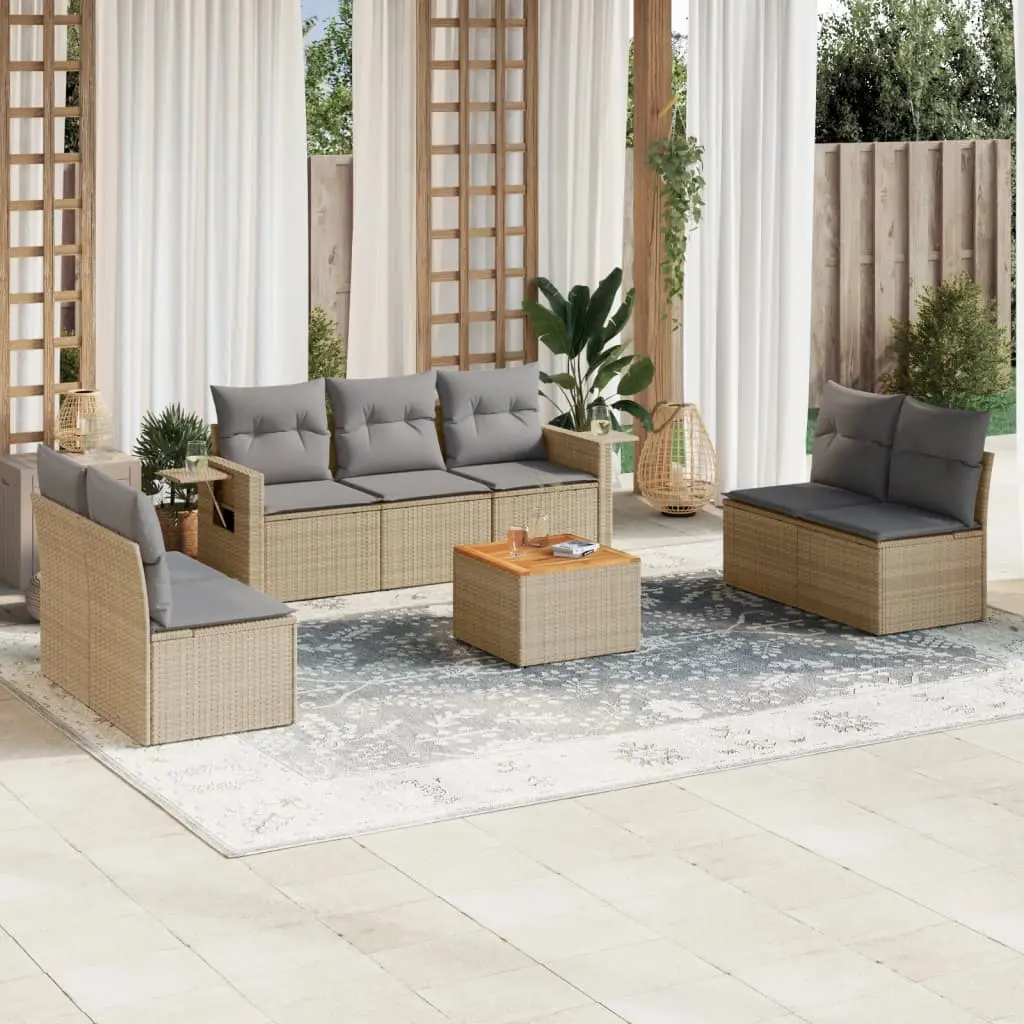 Set Divano da Giardino 8 pz con Cuscini Beige Misto Polyrattan