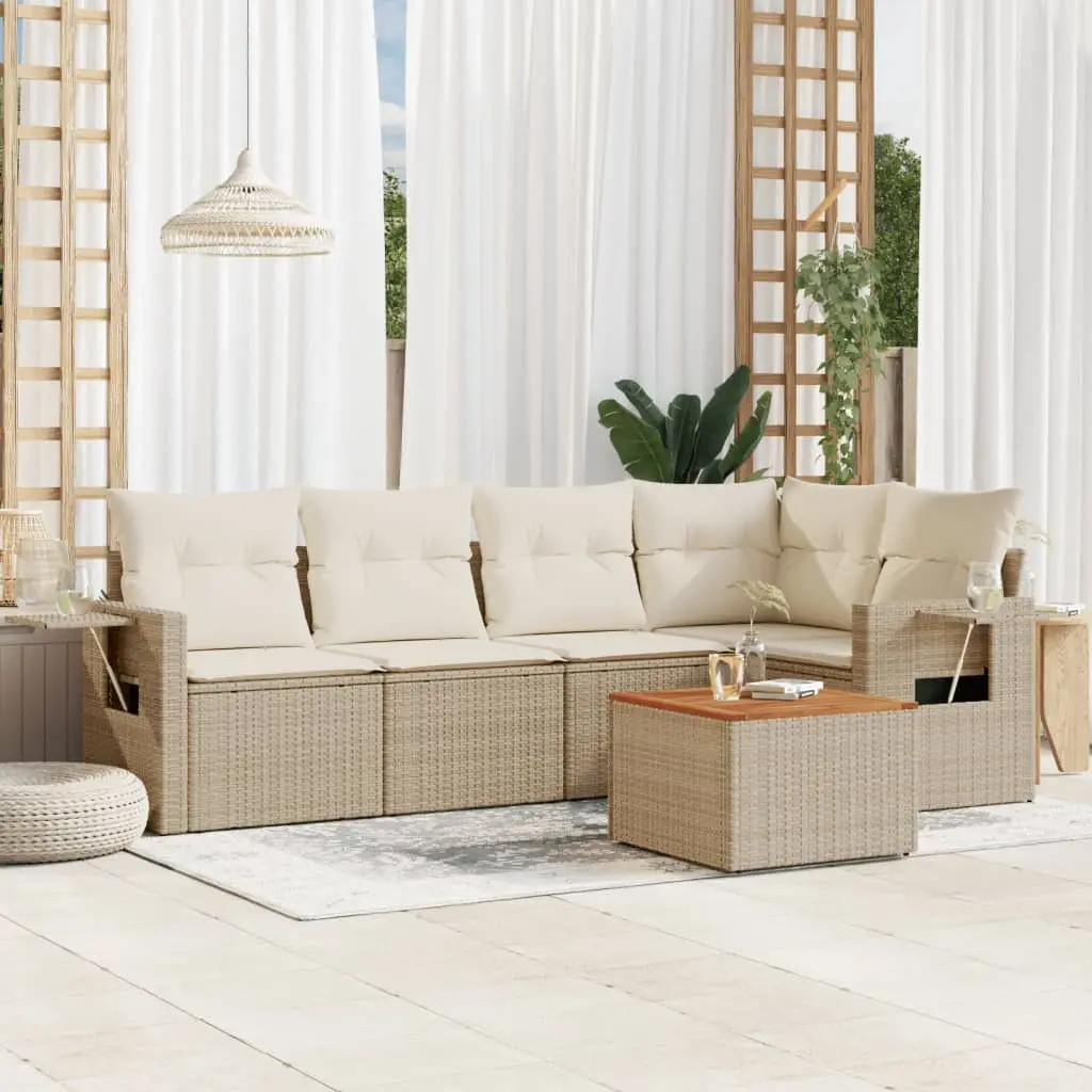 Set Divano da Giardino 6 pz con Cuscini Beige in Polyrattan