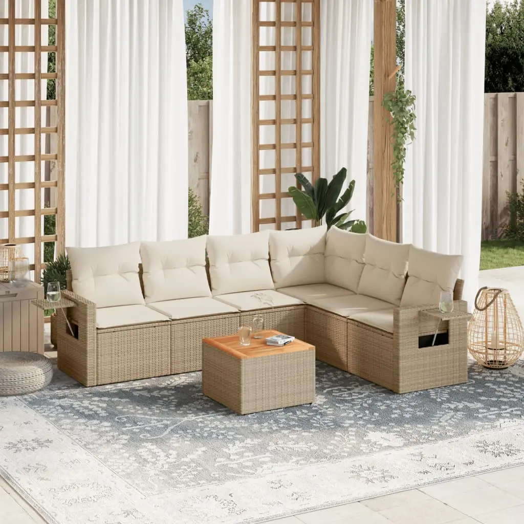 Set Divani da Giardino 7 pz con Cuscini Beige in Polyrattan