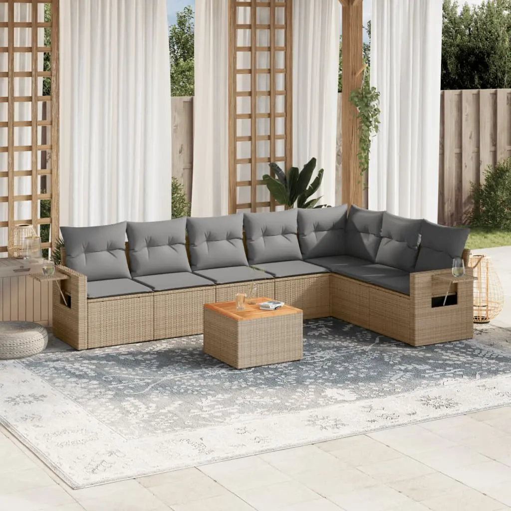 Set Divano da Giardino 8 pz con Cuscini Beige Misto Polyrattan