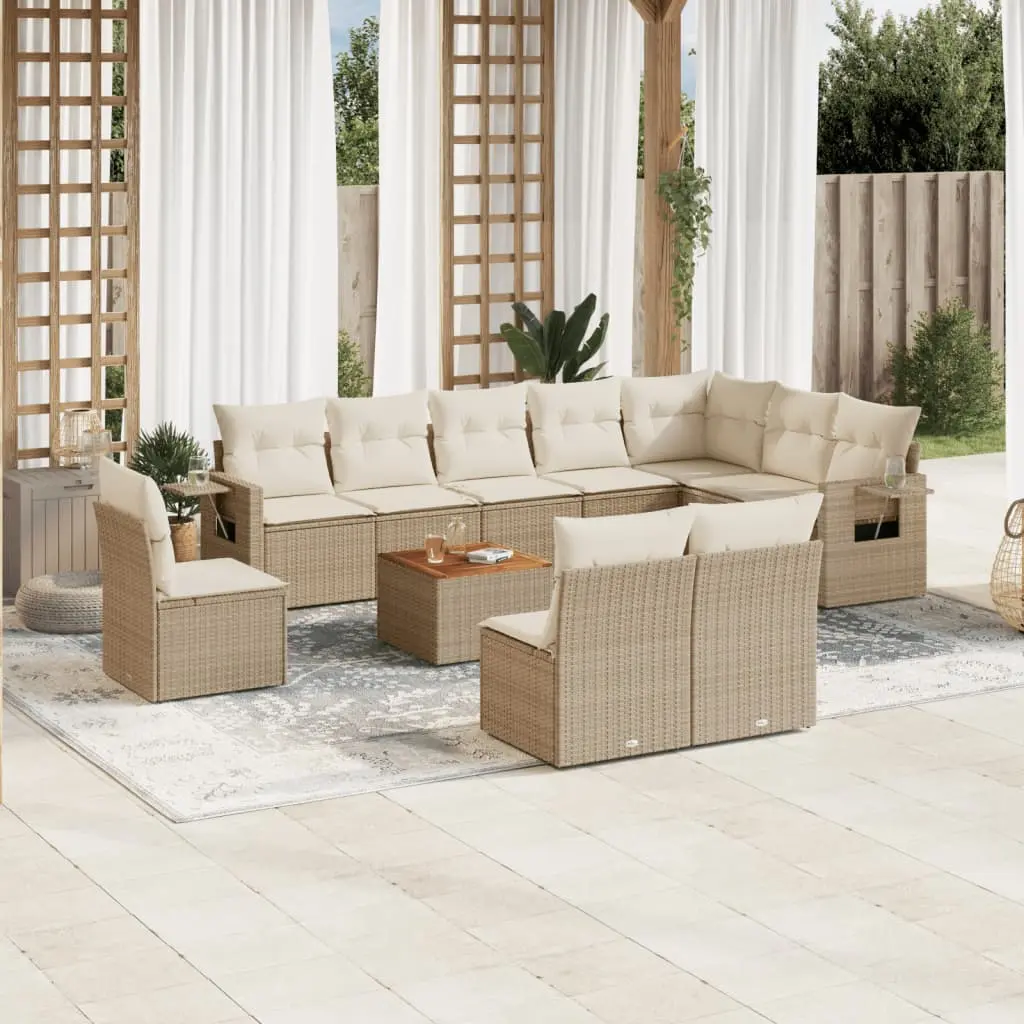 Set Divani da Giardino 11 pz con Cuscini Beige in Polyrattan