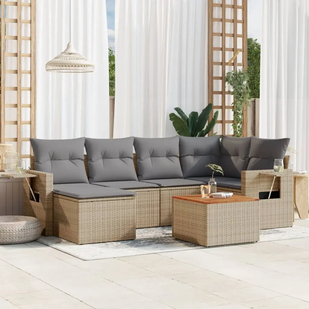 Set Divano da Giardino 7 pz con Cuscini Beige Misto Polyrattan