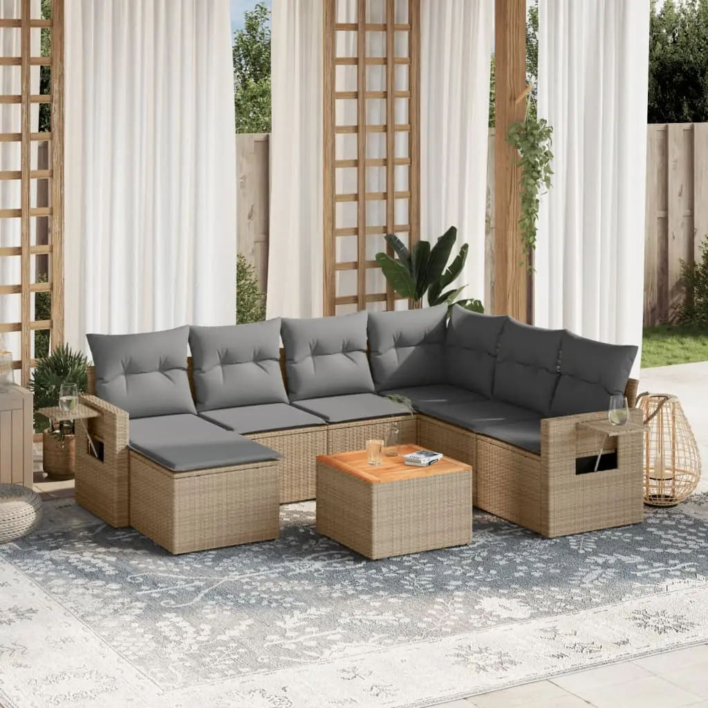 Set Divano da Giardino 8 pz con Cuscini Beige Misto Polyrattan