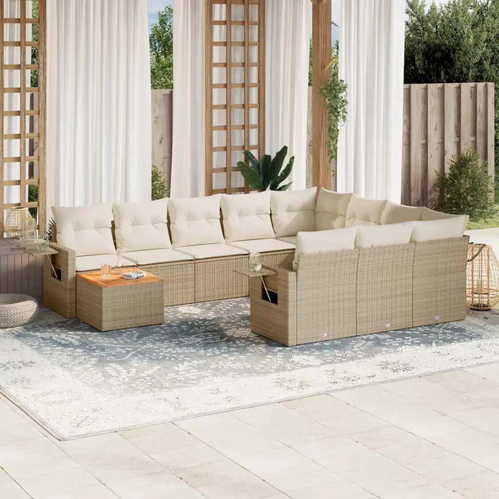 Set Divani da Giardino 11 pz con Cuscini Beige in Polyrattan