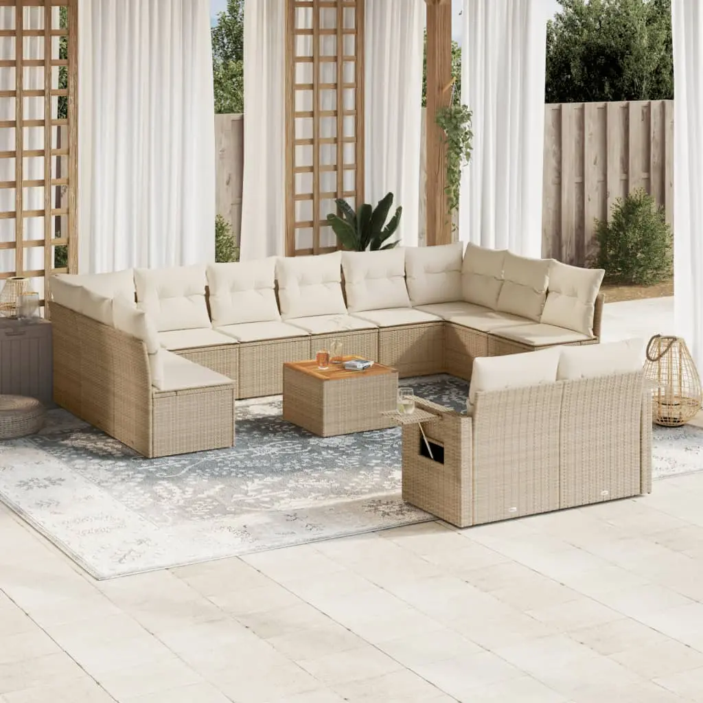 Set Divano da Giardino 13 pz con Cuscini Beige in Polyrattan