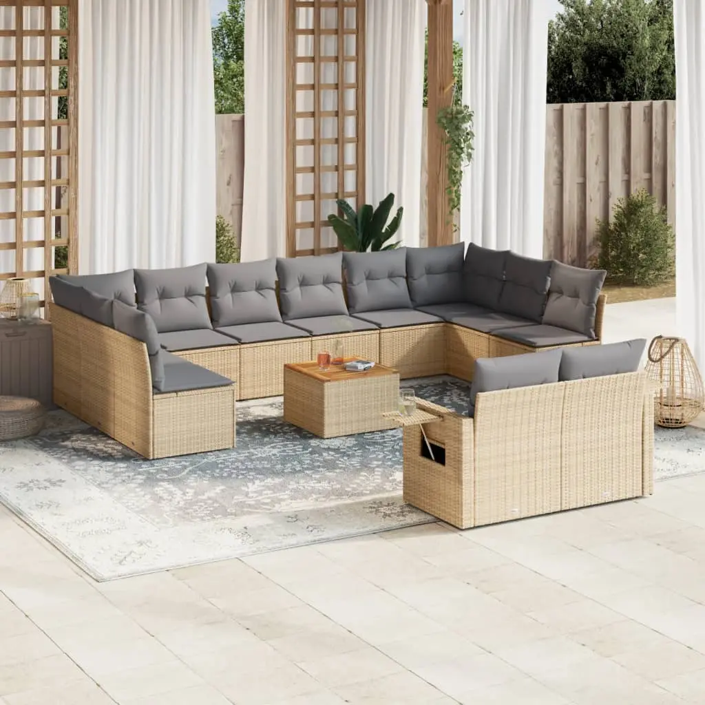 Set Divano da Giardino 13 pz con Cuscini Beige Misto Polyrattan