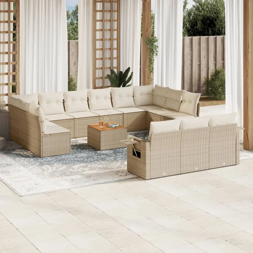 Set Divani da Giardino 14pz con Cuscini in Polyrattan Beige