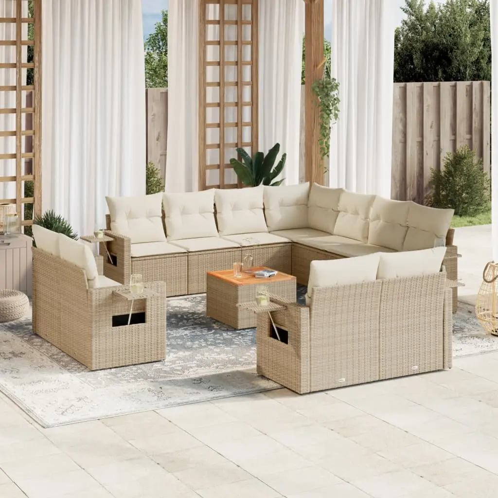 Set Divani da Giardino 12 pz con Cuscini Beige in Polyrattan