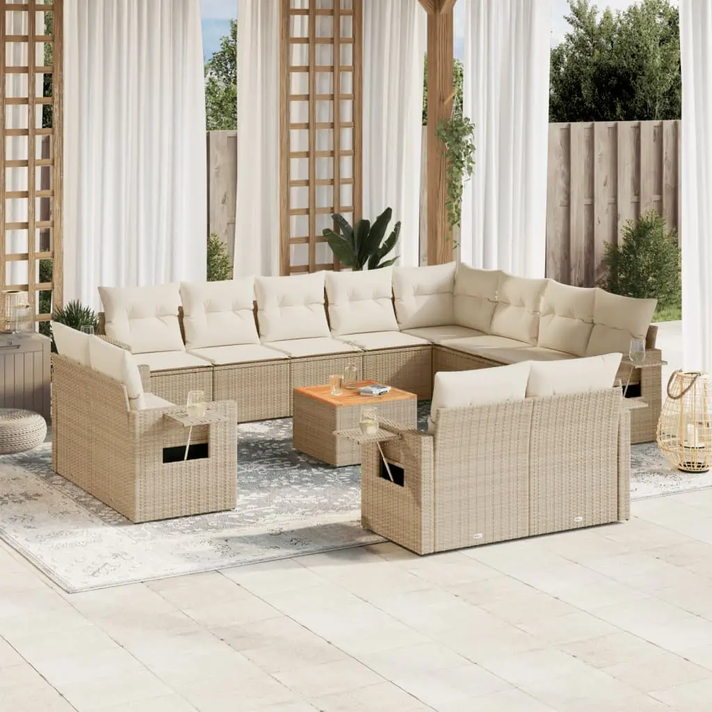 Set Divano da Giardino 13 pz con Cuscini Beige in Polyrattan