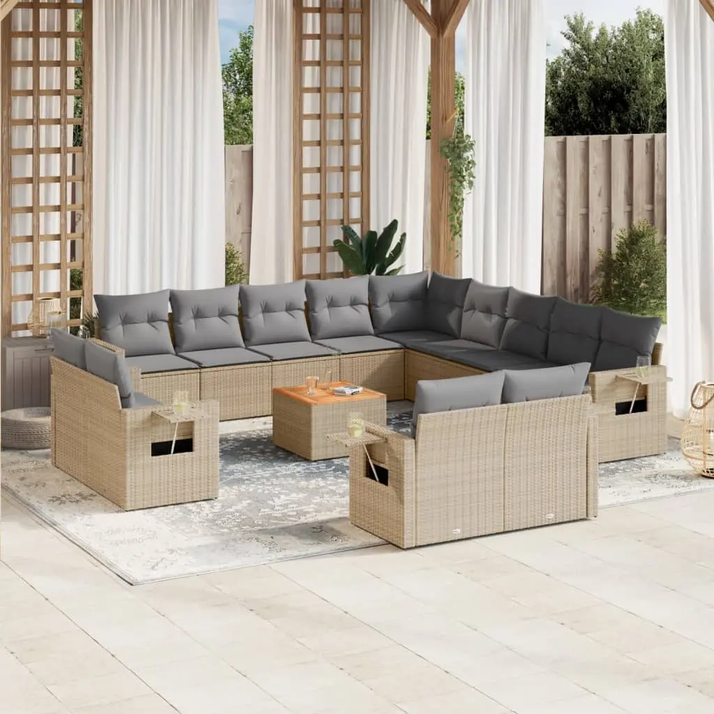 Set Divano da Giardino 14 pz con Cuscini Beige Misto Polyrattan