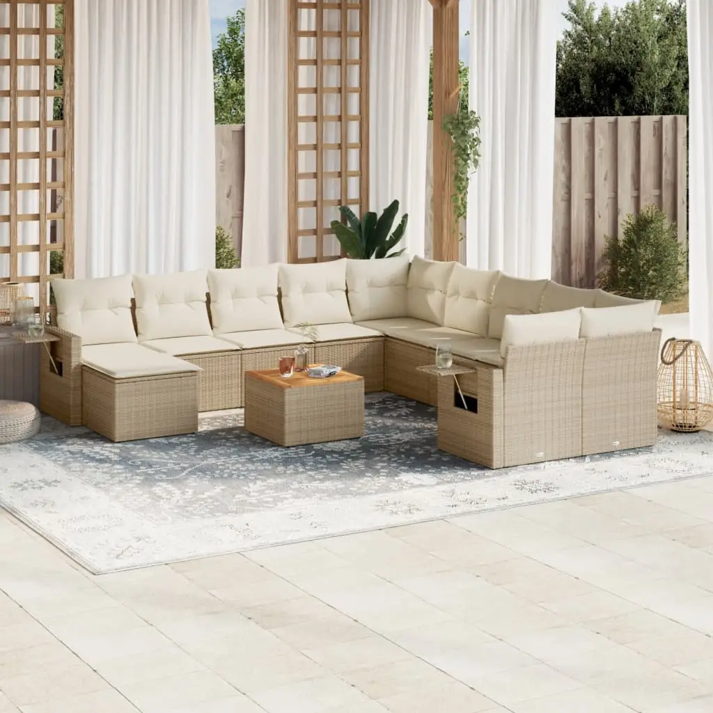 Set Divani da Giardino 14pz con Cuscini in Polyrattan Beige