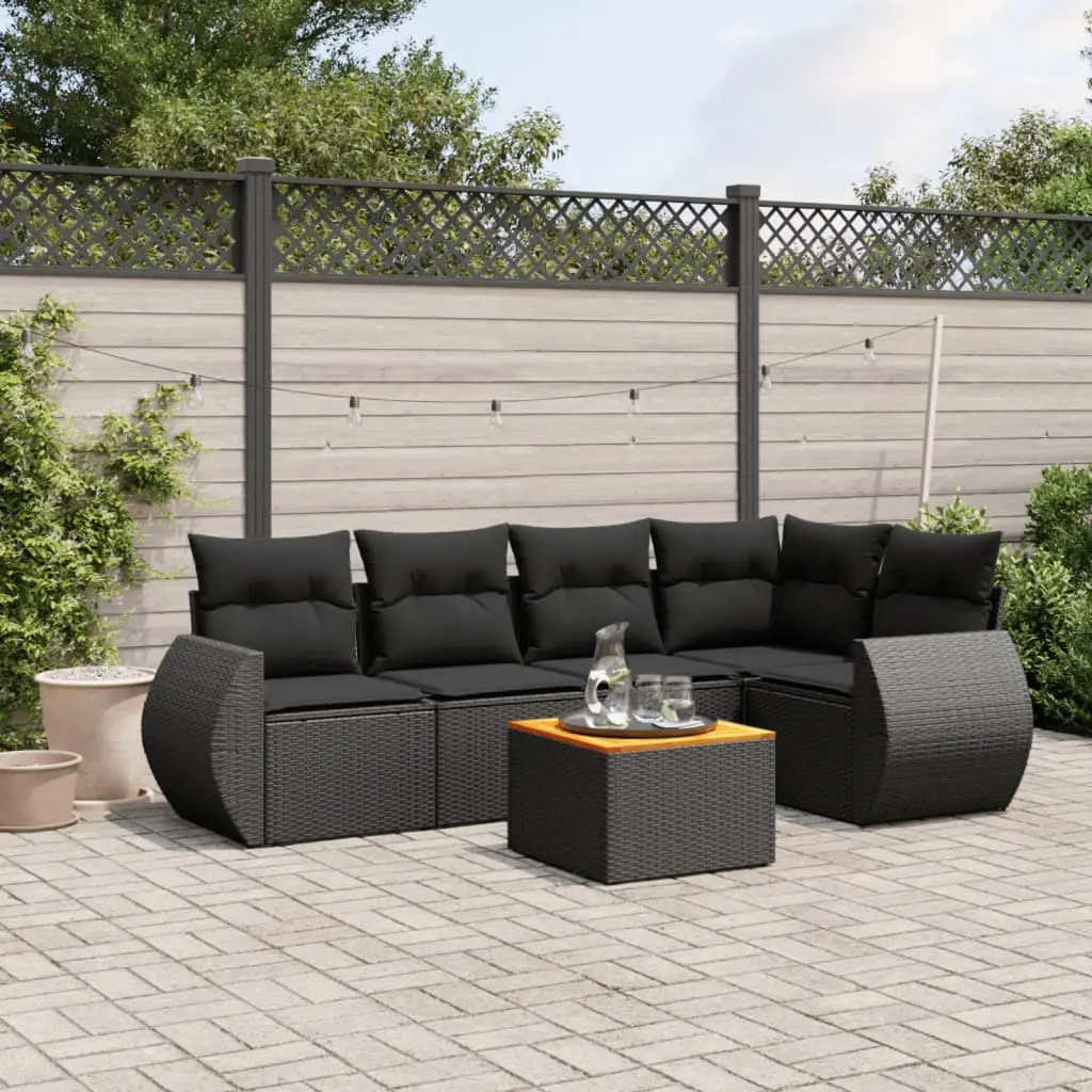 Set Divano da Giardino 6 pz con Cuscini Nero in Polyrattan