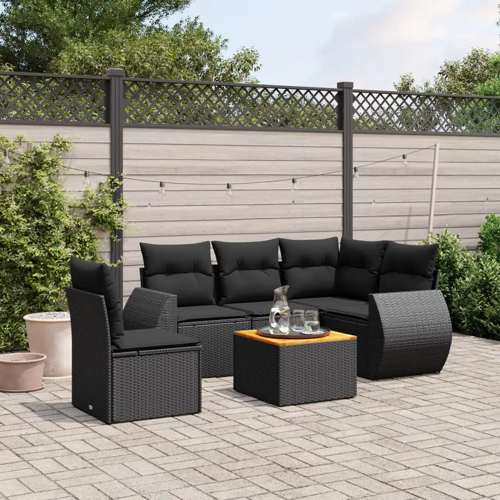 Set Divano da Giardino 6 pz con Cuscini Nero in Polyrattan