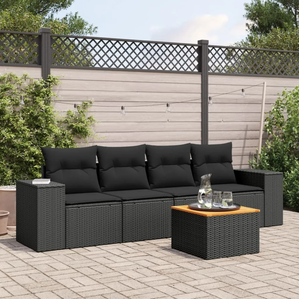 vidaXL Set Divani da Giardino 5 pz con Cuscini in Polyrattan Nero