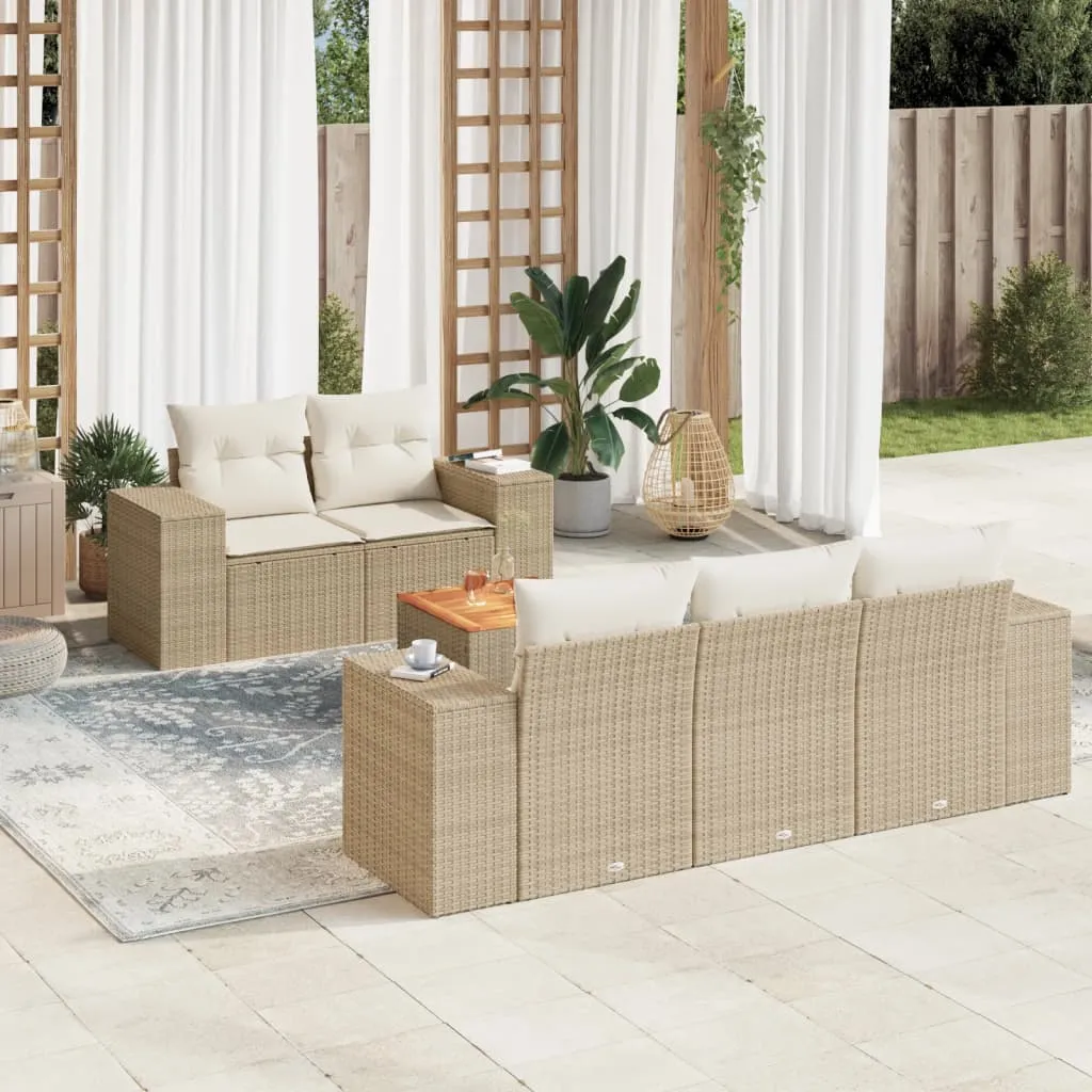 vidaXL Set Divano da Giardino 6 pz con Cuscini Beige in Polyrattan