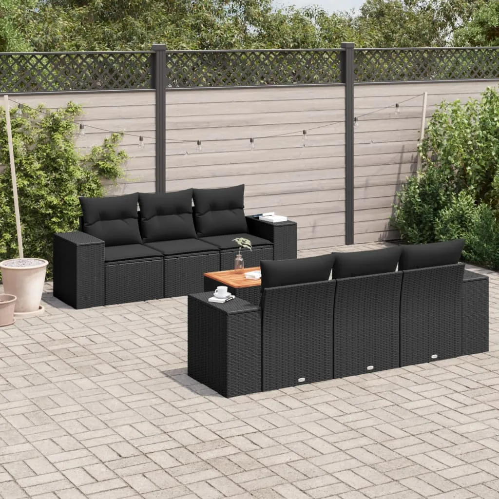 vidaXL Set Divani da Giardino con Cuscini 7pz Nero Polyrattan