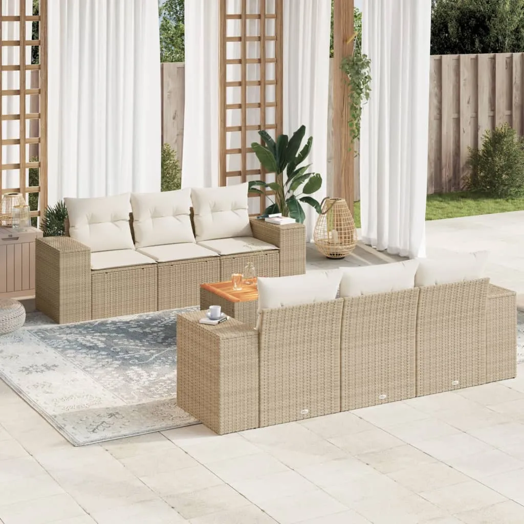 vidaXL Set Divani da Giardino 7 pz con Cuscini Beige in Polyrattan