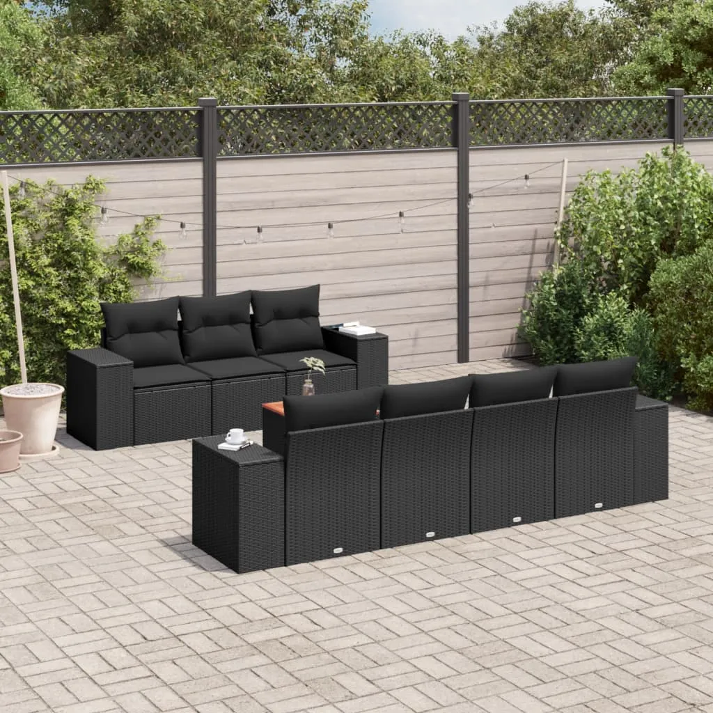 vidaXL Set Divani da Giardino con Cuscini 8 pz Nero in Polyrattan