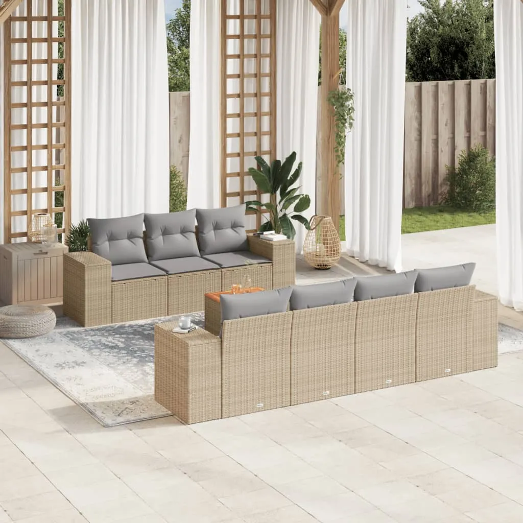 vidaXL Set Divano da Giardino 8 pz con Cuscini Beige in Polyrattan