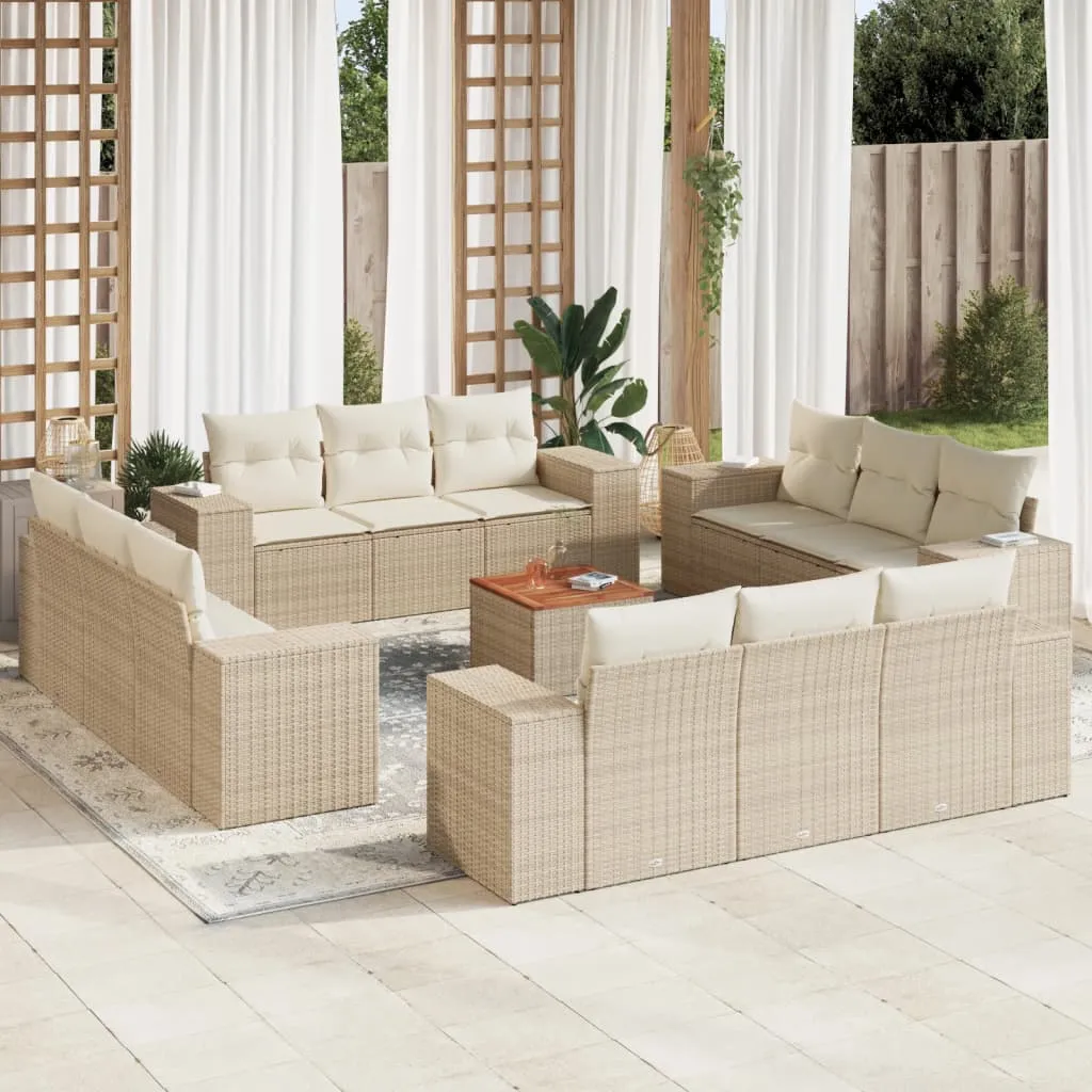 vidaXL Set Divano da Giardino 13 pz con Cuscini Beige in Polyrattan