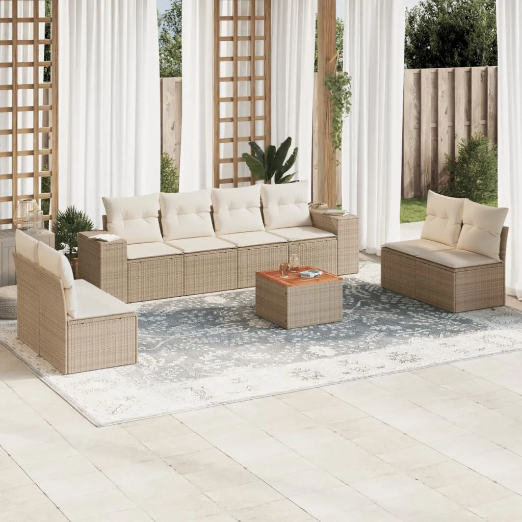 vidaXL Set Divano da Giardino 9 pz con Cuscini Beige in Polyrattan