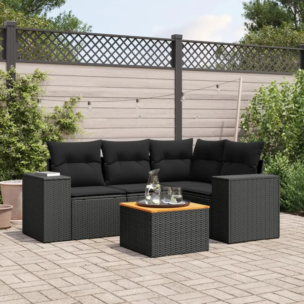 Set Divani da Giardino 5 pz con Cuscini in Polyrattan Nero