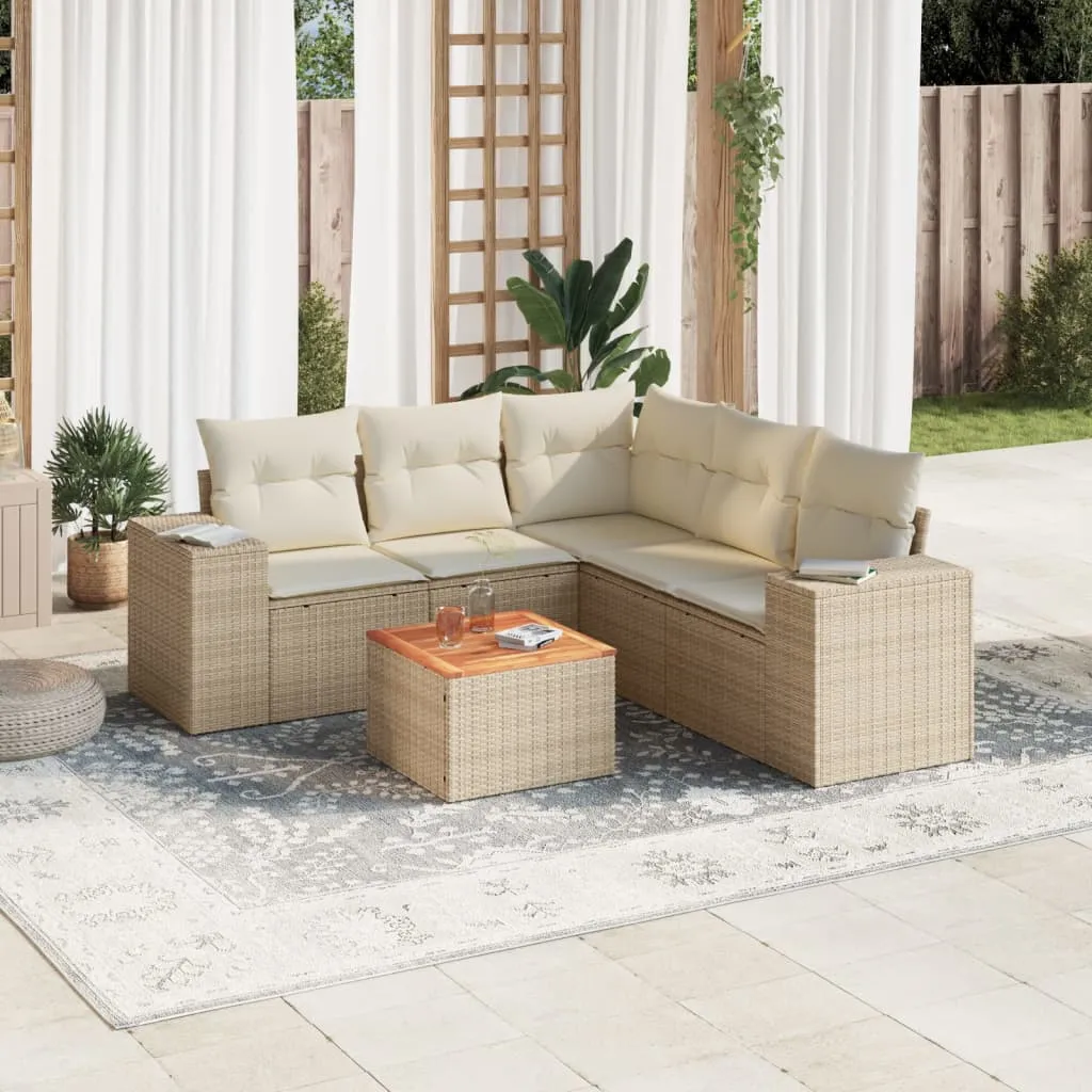 vidaXL Set Divano da Giardino 6 pz con Cuscini Beige in Polyrattan