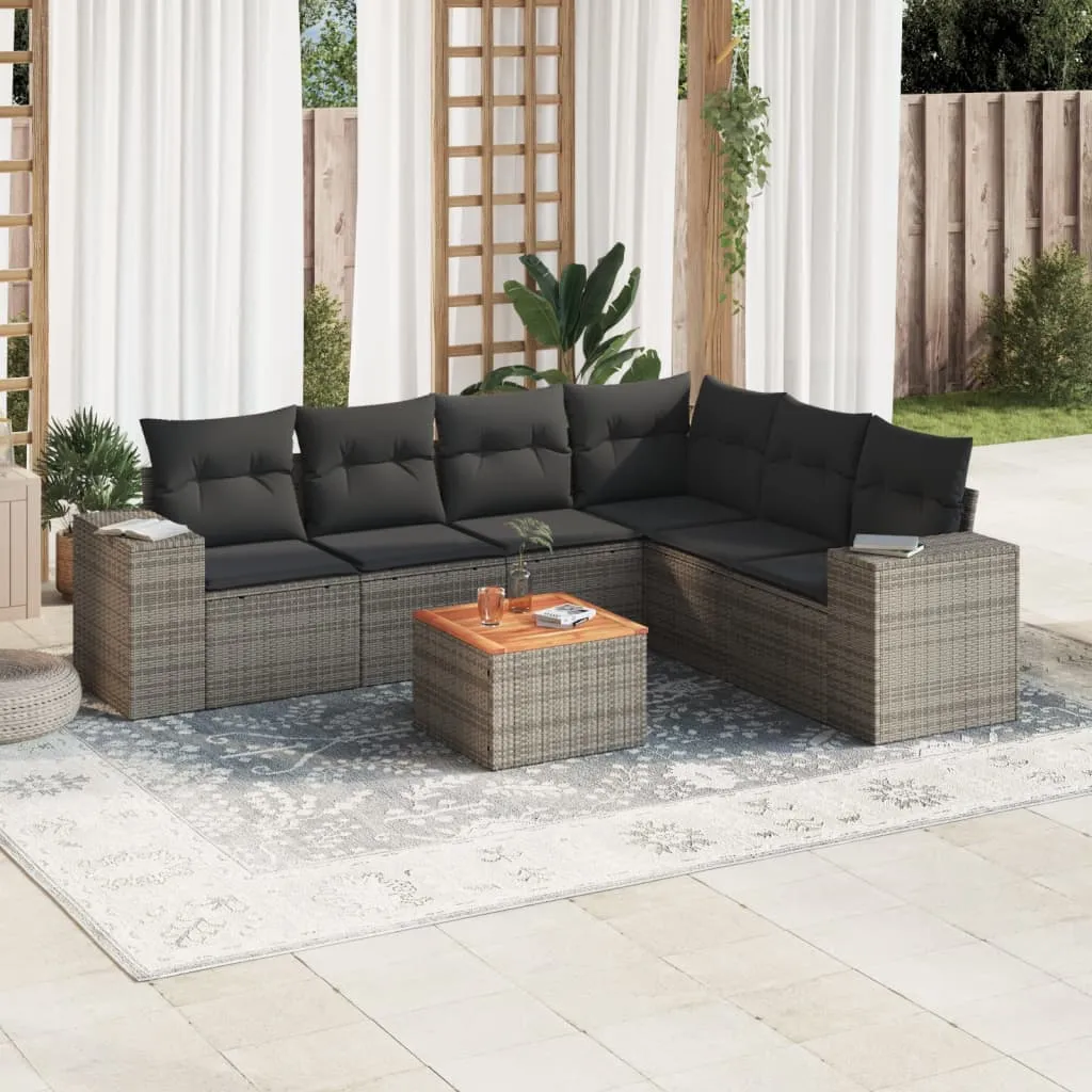 vidaXL Set Divani da Giardino 7 pz con Cuscini Grigio in Polyrattan