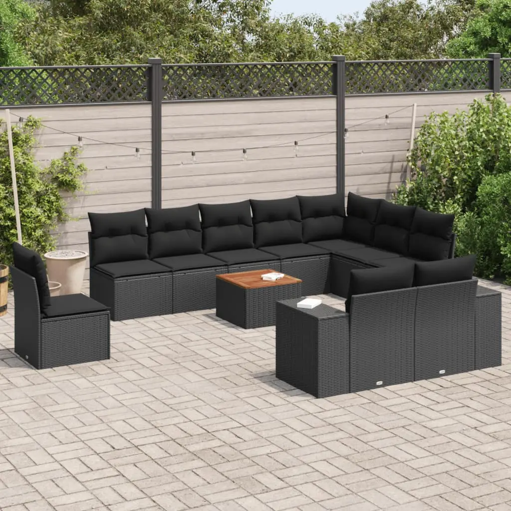 Set Divani da Giardino 11 pz con Cuscini in Polyrattan Nero