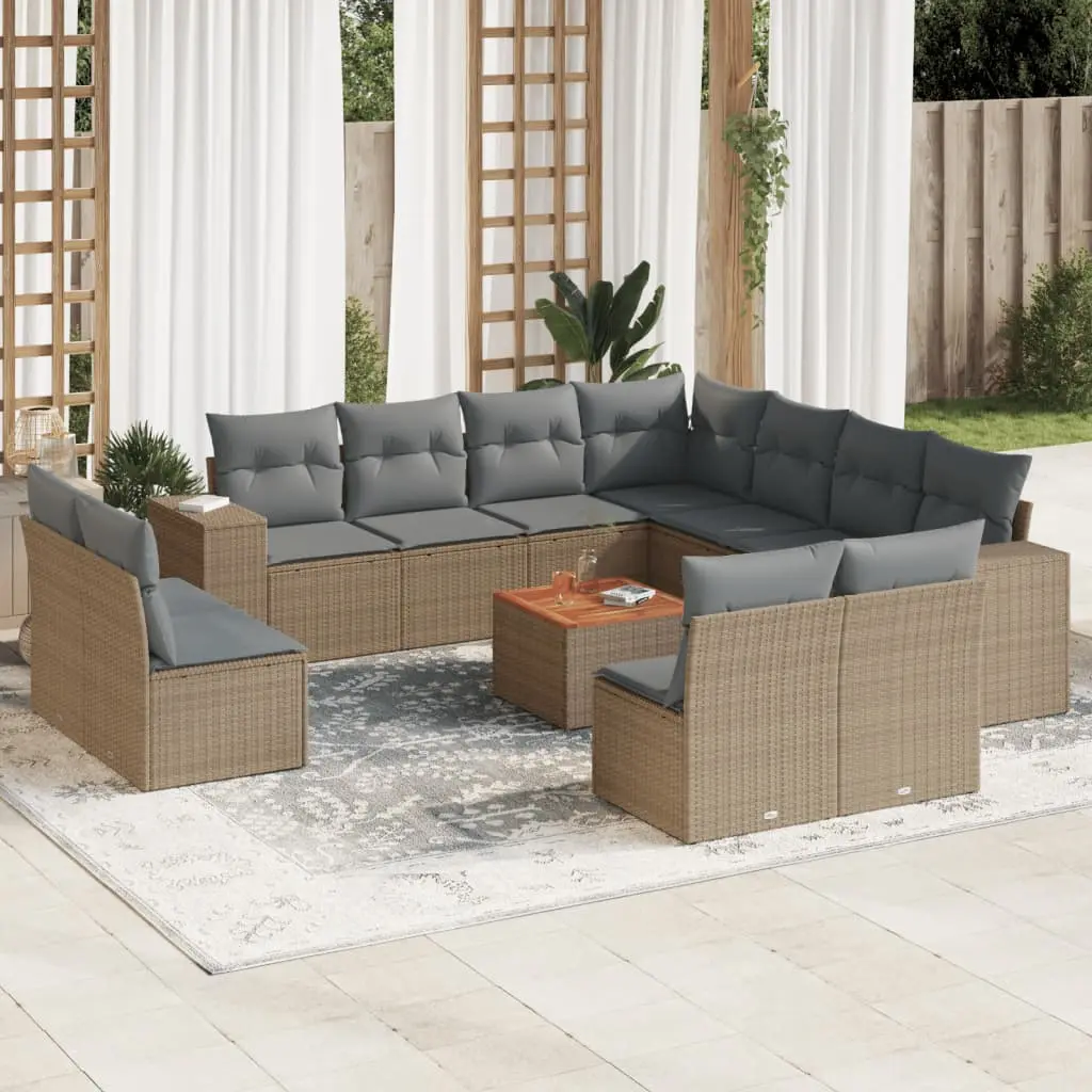 Set Divani da Giardino 12 pz con Cuscini Beige in Polyrattan