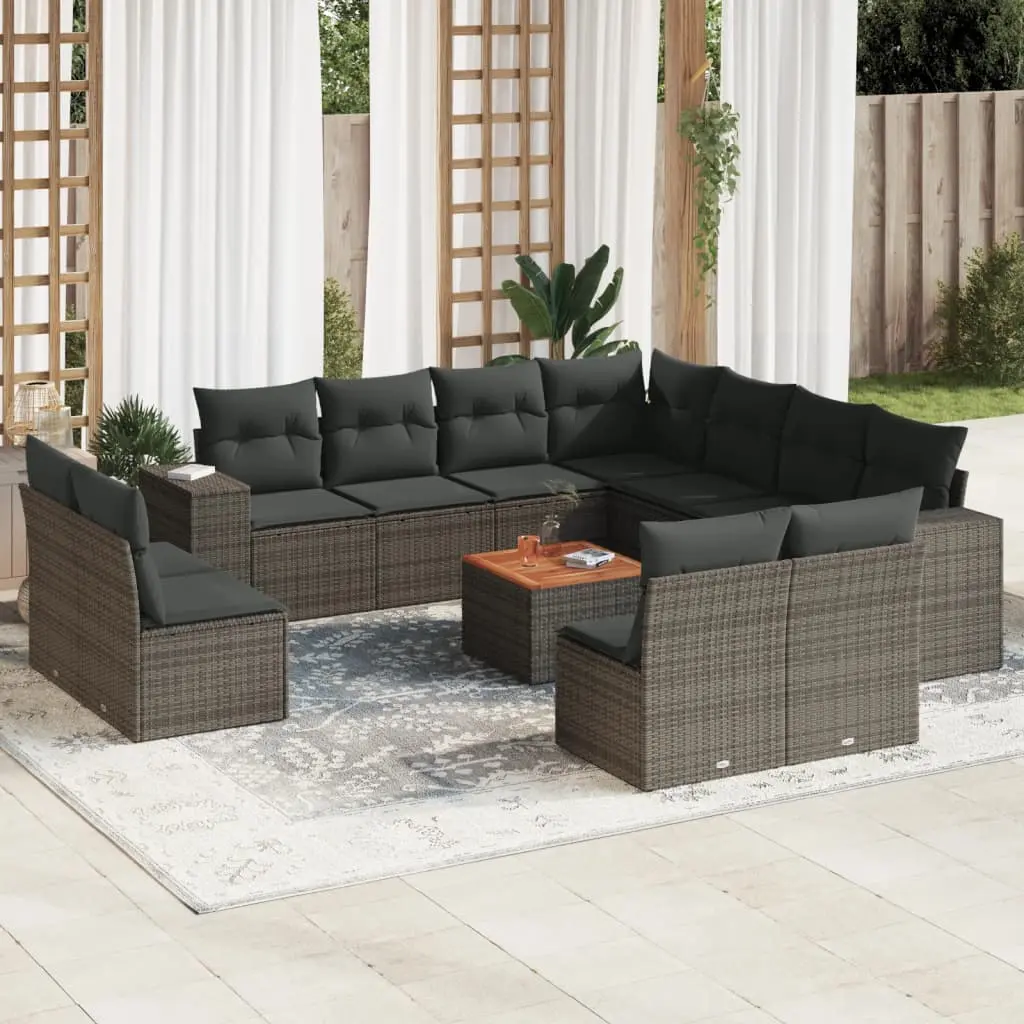 Set Divani da Giardino 12 pz con Cuscini Grigio in Polyrattan