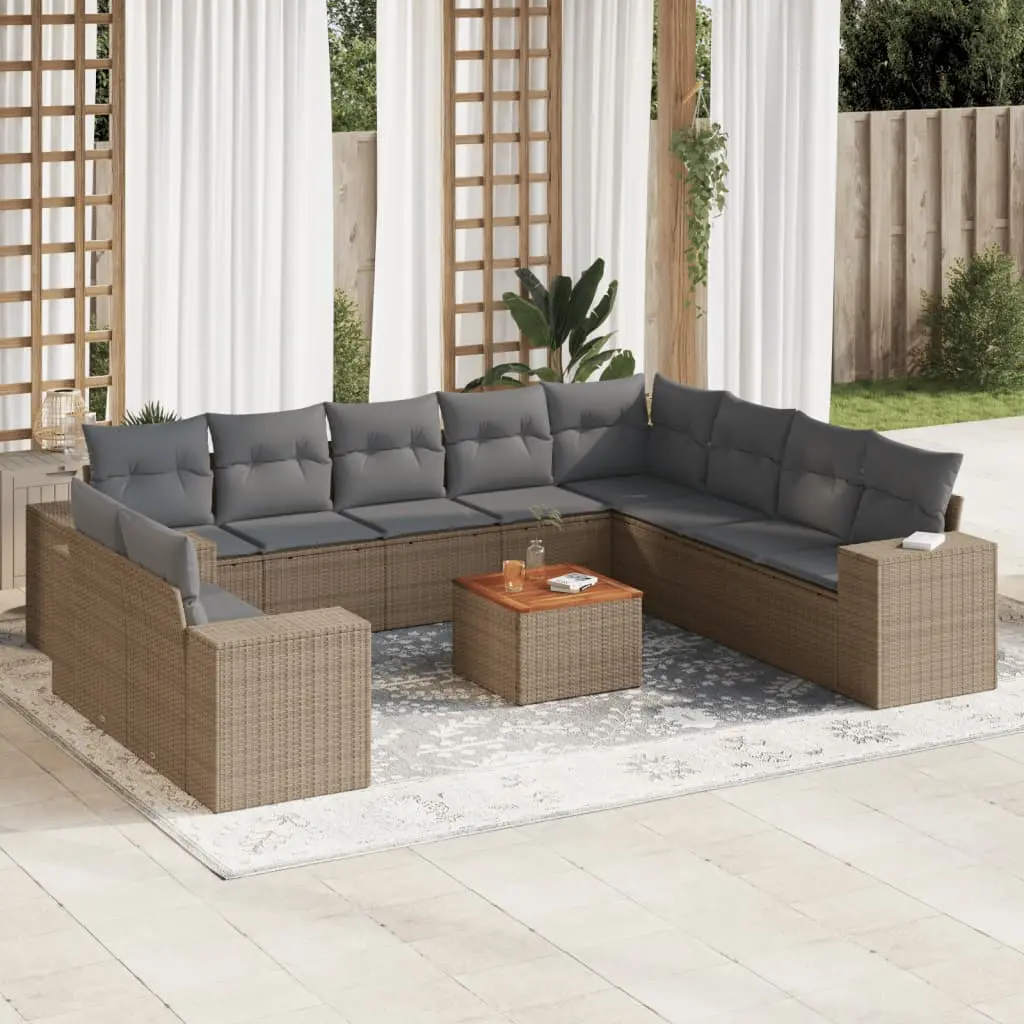 Set Divani da Giardino 11 pz con Cuscini Beige in Polyrattan