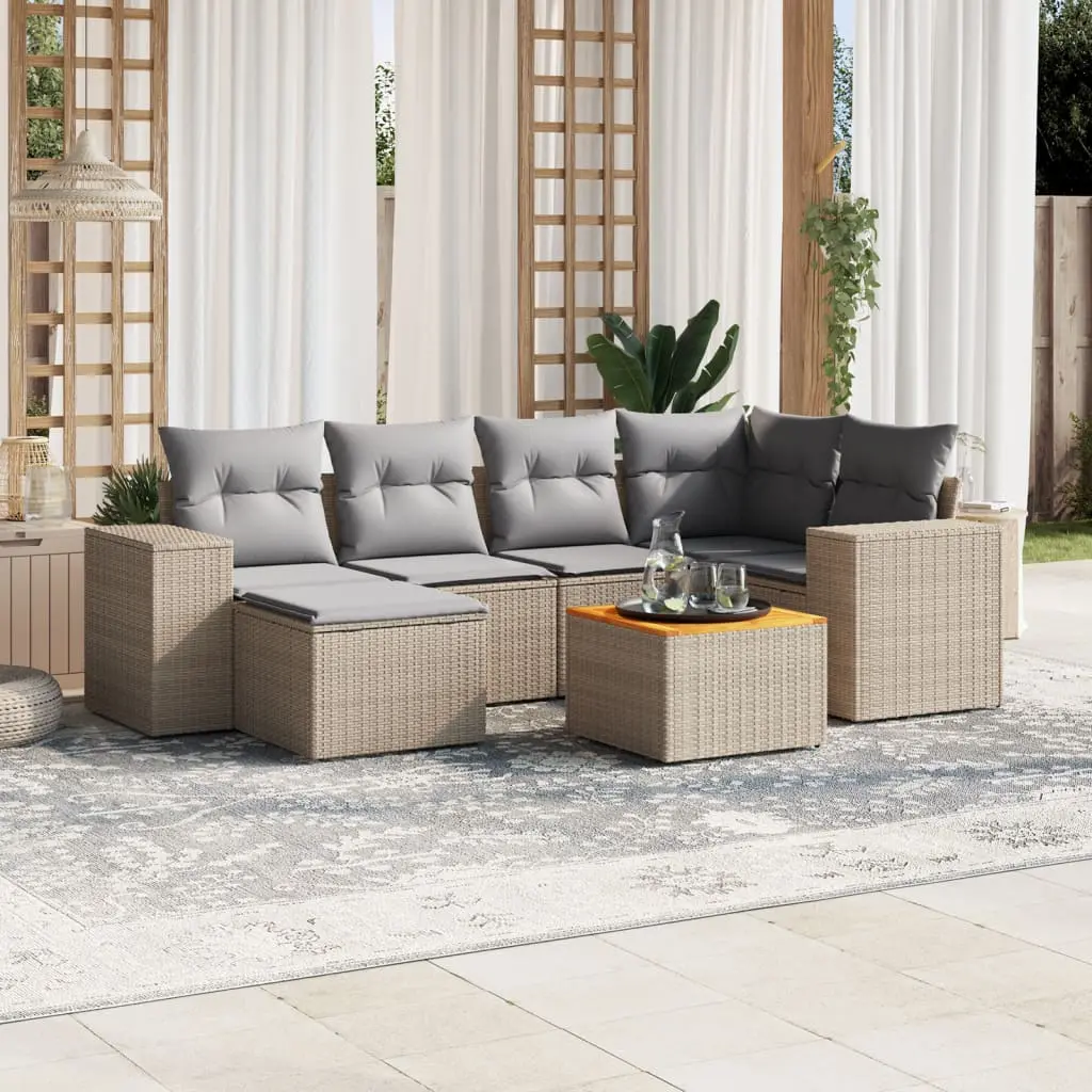 Set Divani da Giardino 7 pz con Cuscini Beige in Polyrattan