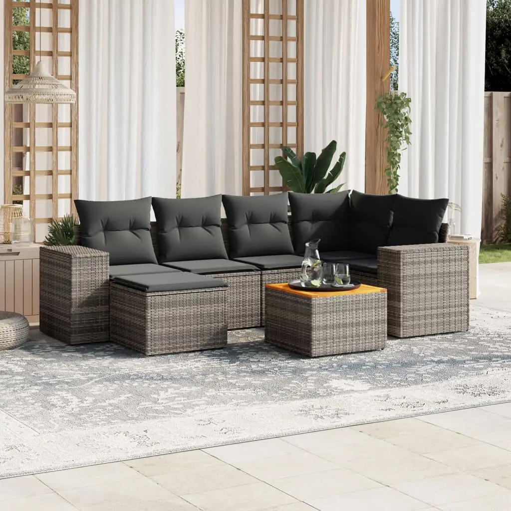 Set Divani da Giardino 7 pz con Cuscini Grigio in Polyrattan