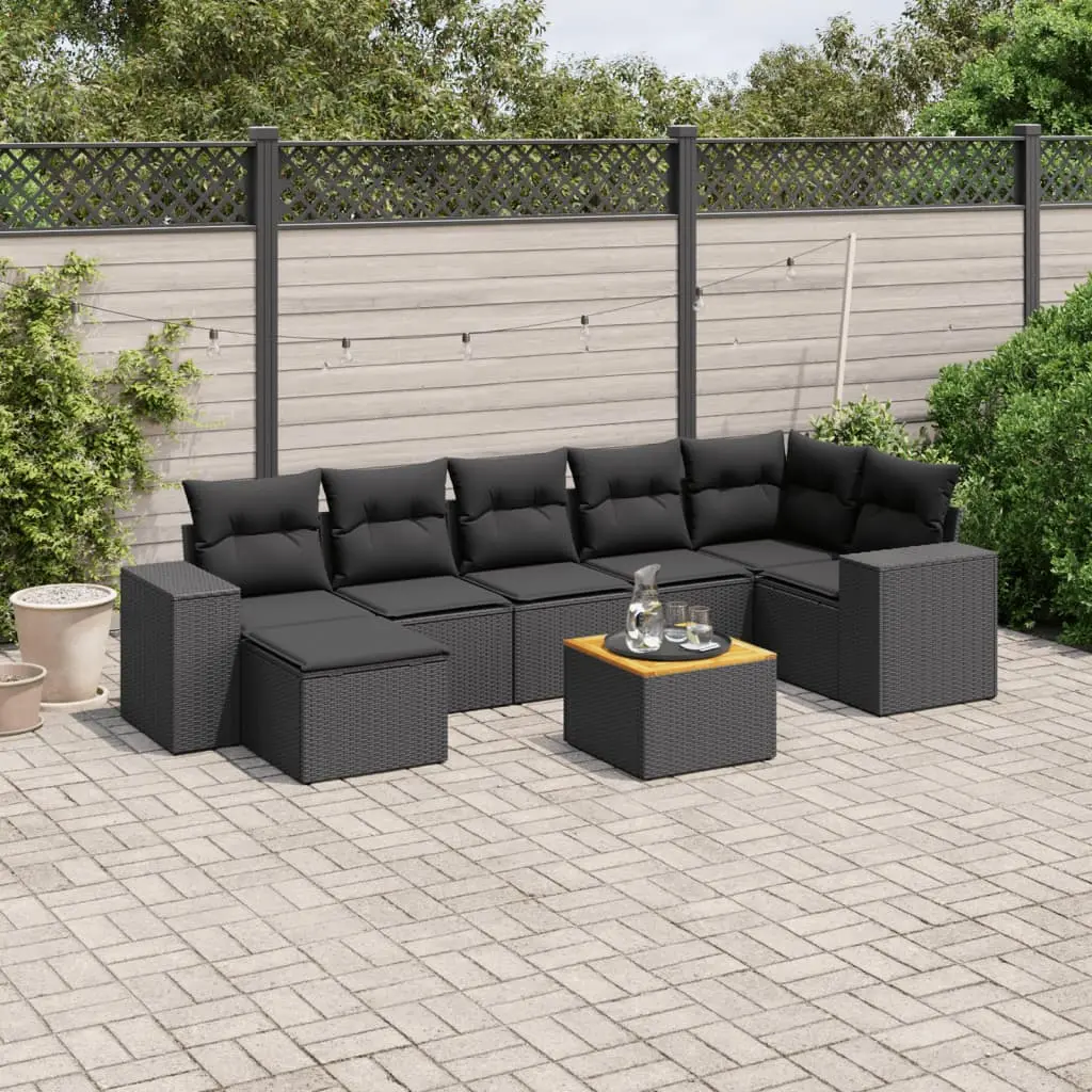 Set Divani da Giardino con Cuscini 8 pz Nero in Polyrattan