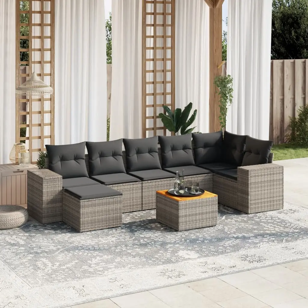 Set Divano da Giardino 8 pz con Cuscini Grigio in Polyrattan