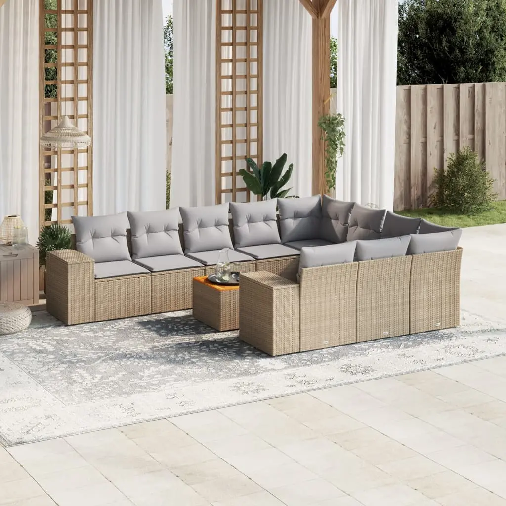 Set Divani da Giardino 11 pz con Cuscini Beige in Polyrattan