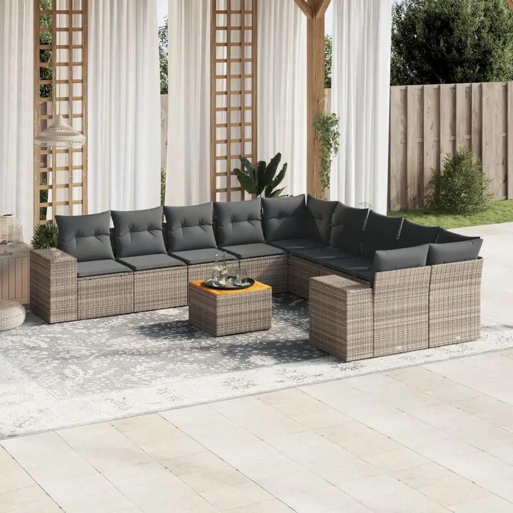 Set Divani da Giardino 11 pz con Cuscini in Polyrattan Grigio