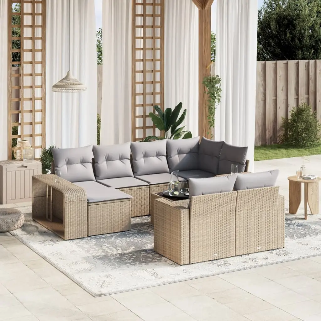 Set Divani da Giardino 11 pz con Cuscini Beige in Polyrattan