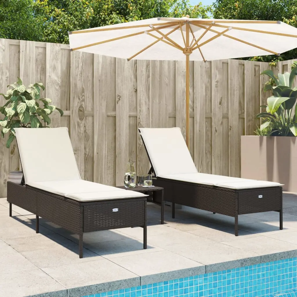 Lettini Prendisole 2 pz con Cuscini Marrone in Polyrattan