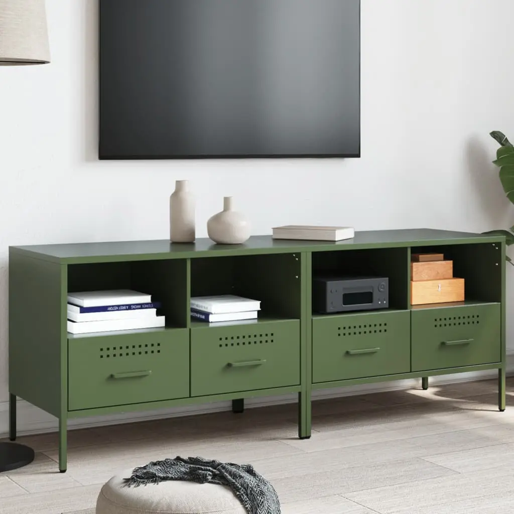 Mobili TV 2 pz Verde Oliva 68x39x50,5cm Acciaio Laminato Freddo