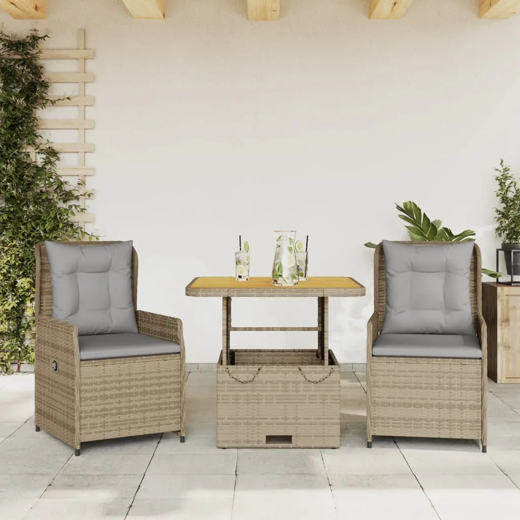 Set da Bistrò 3 pz con Cuscini Beige in Polyrattan